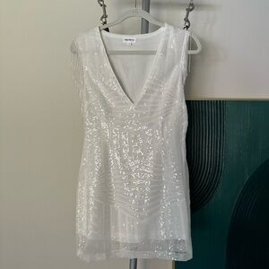 Superdown fringe mini dress in white. Size Medium.